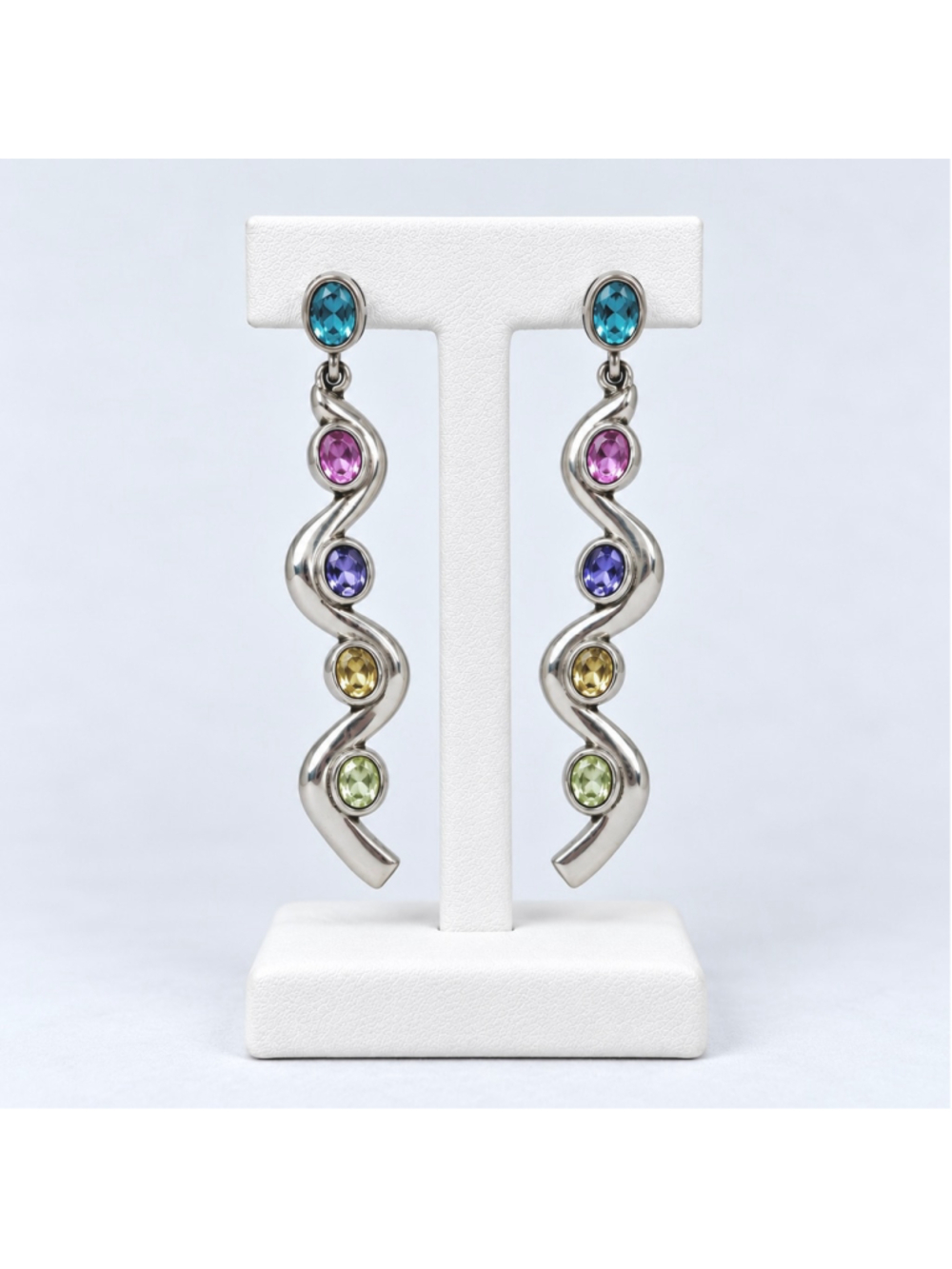 Sterling Silver 925 Multicolor Gemstone Serpent Dangle Earrings